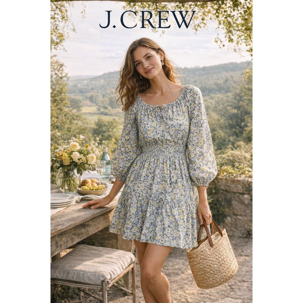 J.Crew Liberty Floral Dress Large Re-Imagined Puff Sleeve Smocked